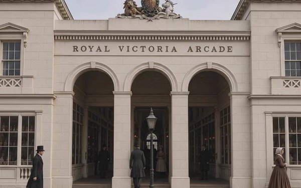 Original 1837 archival architectural engraving of Royal Victoria Arcade